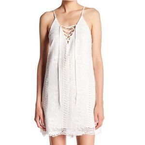 ASTR White Crochet Lace Up Mini Dress